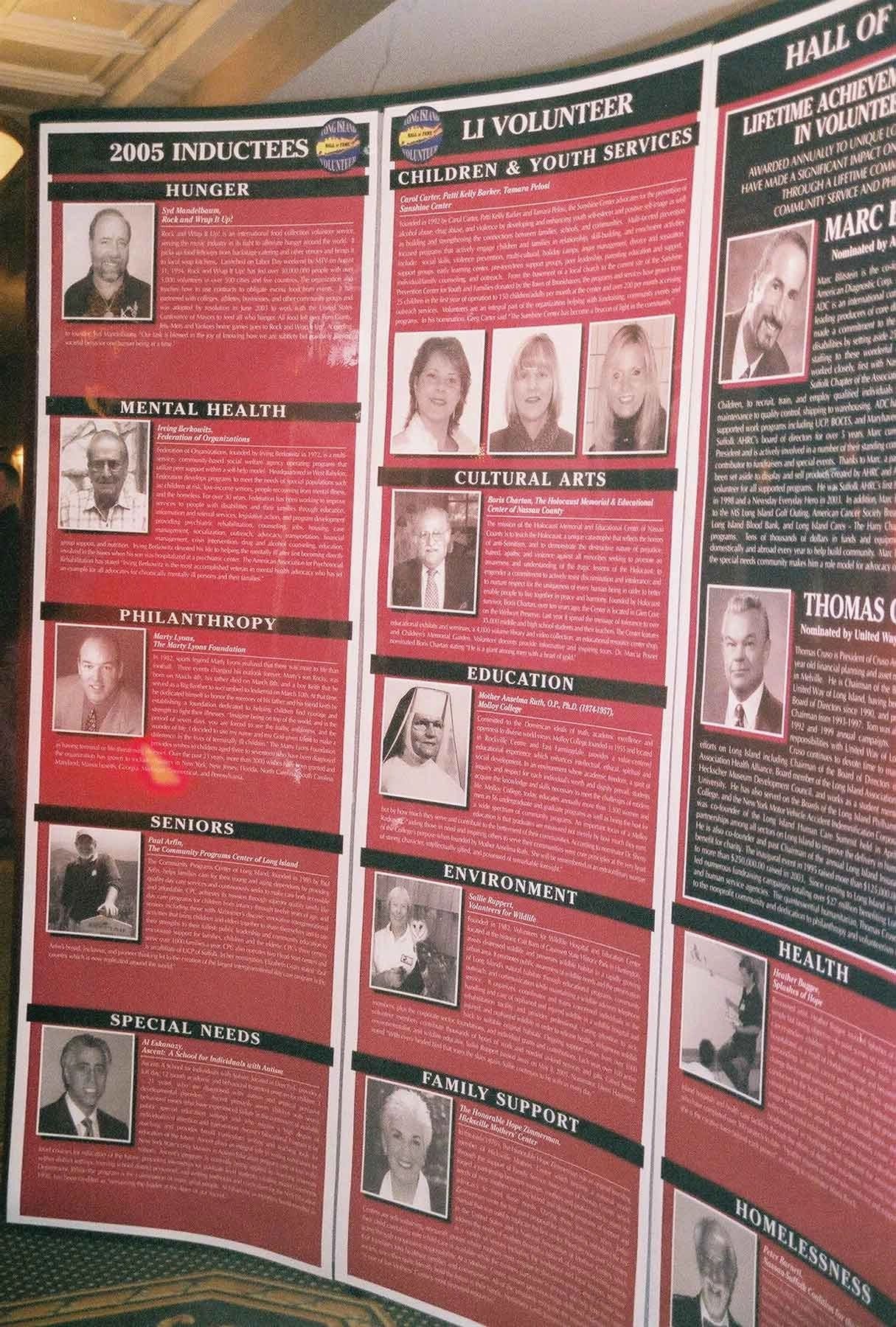 2005 LI Volunteer Hall of Fame inductees display board